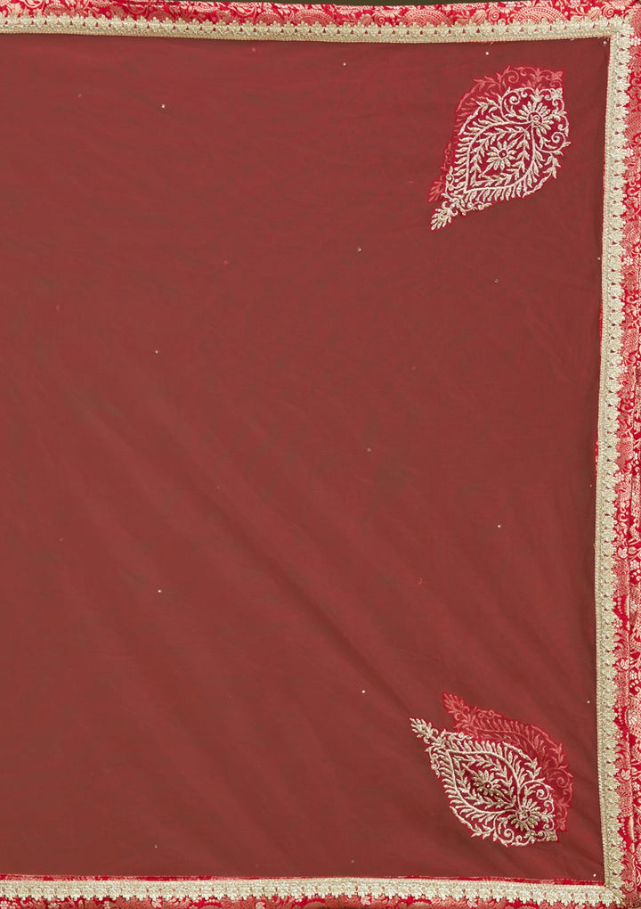 Rust Zariwork Banarasi Gown