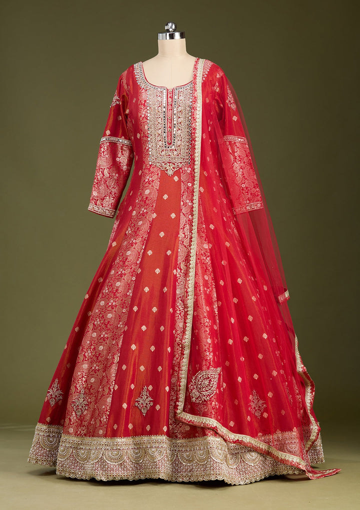 Rust Zariwork Banarasi Gown