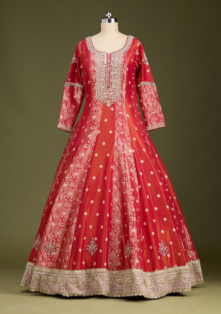 Rust Zariwork Banarasi Gown