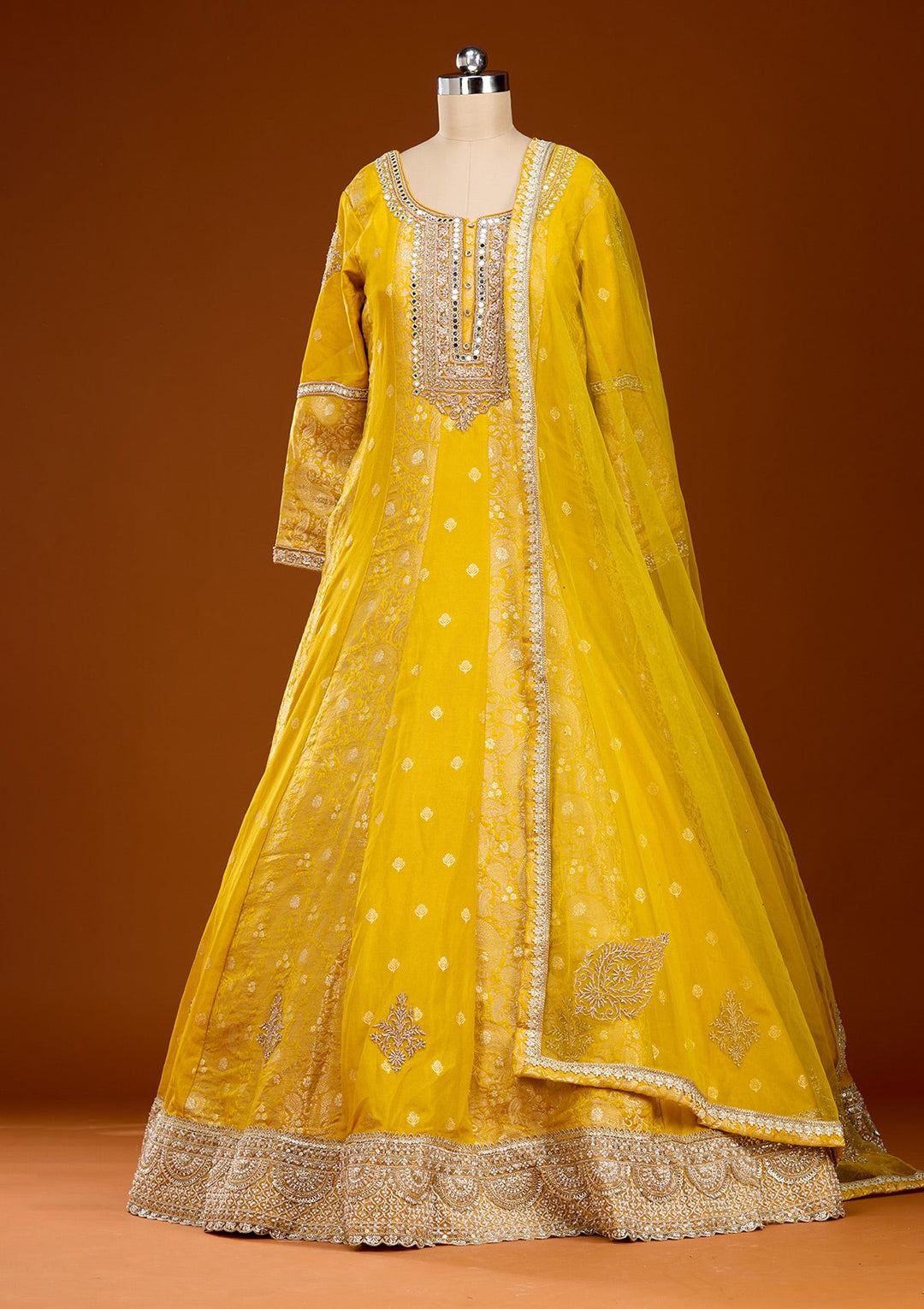 Koskii Yellow Zariwork Banarasi Gown Koskii Yellow Zariwork Banarasi Gown
