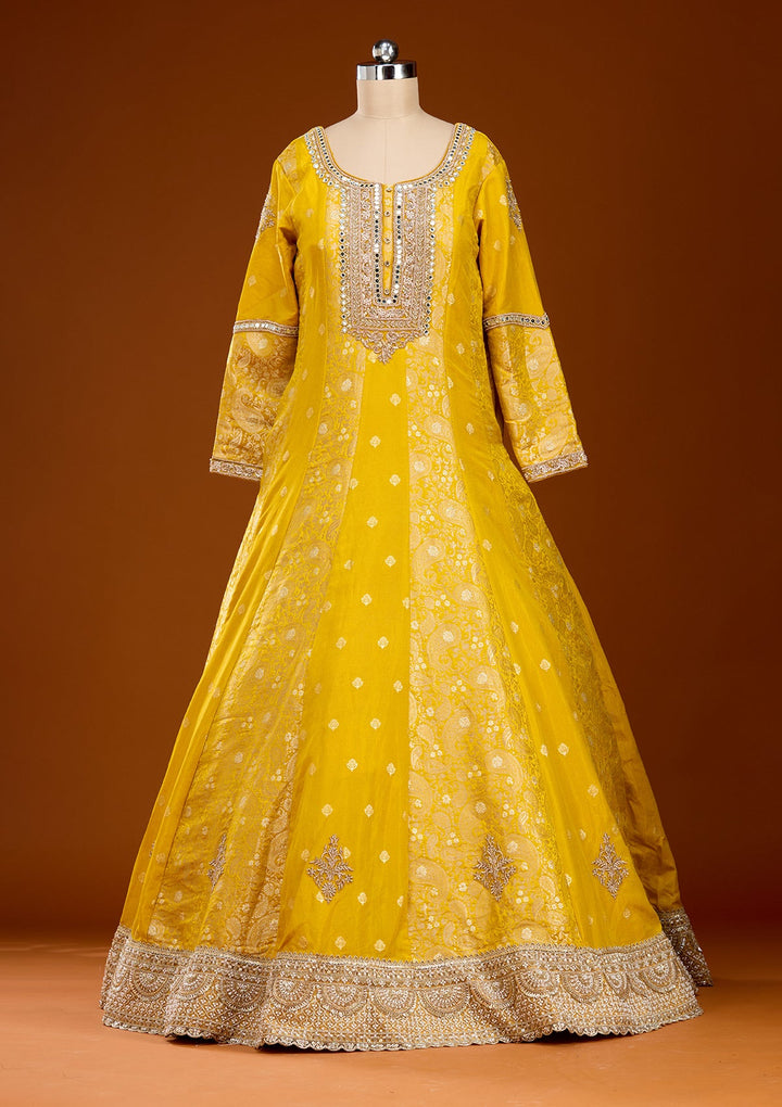 Yellow Zariwork Banarasi Gown