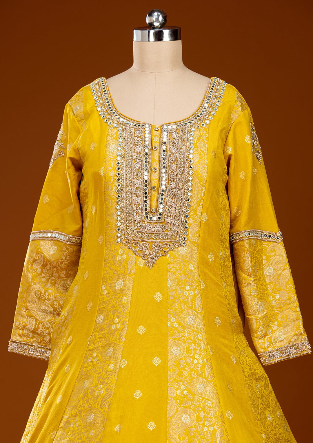 Yellow Zariwork Banarasi Gown