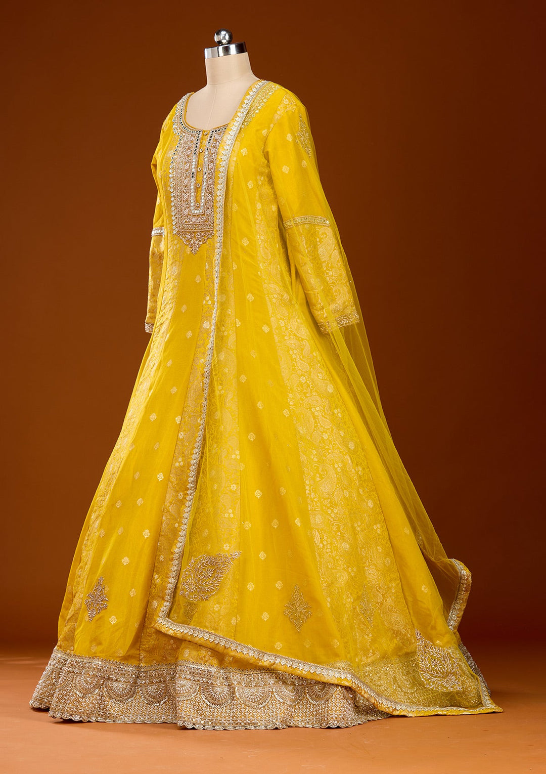 Yellow Zariwork Banarasi Gown