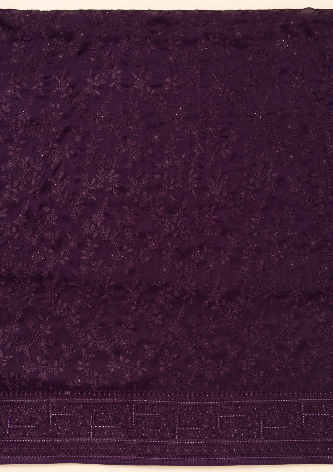 Purple Swarovski Semi Crepe Unstitched Salwar Suit-Koskii