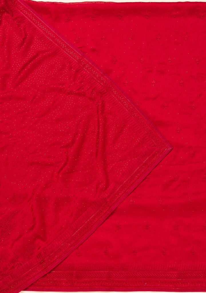 Maroon Swarovski Semi Crepe Unstitched Salwar Suit-Koskii