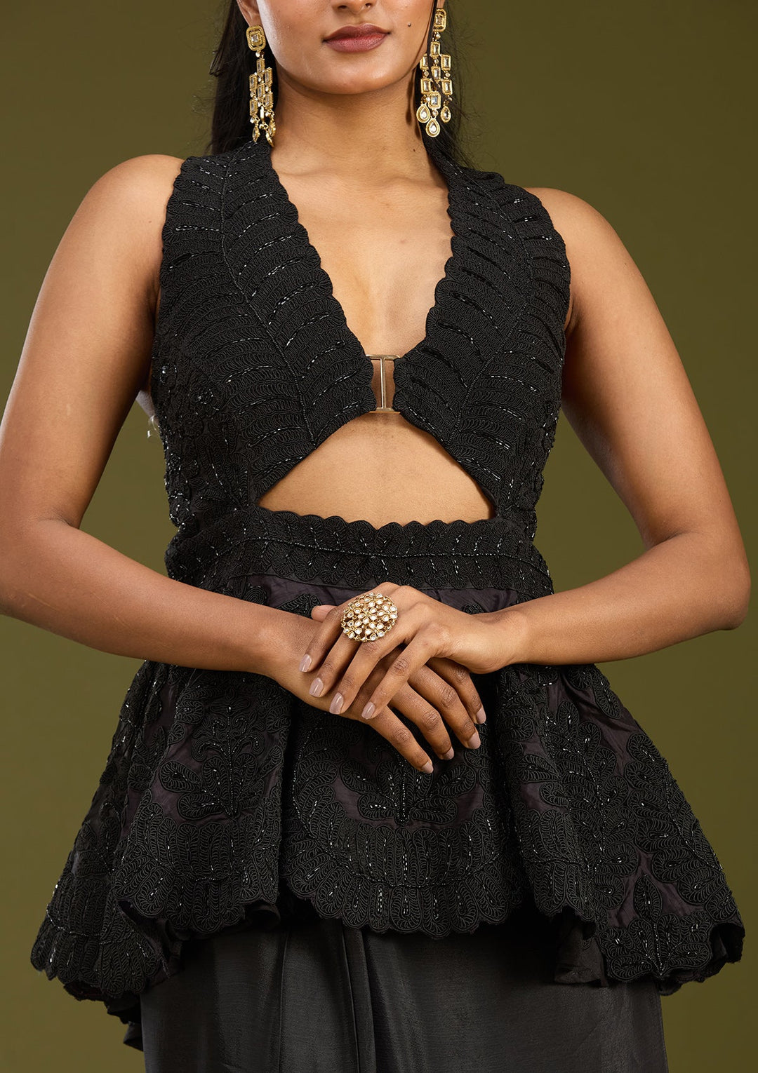 Black Threadwork Satin Saree