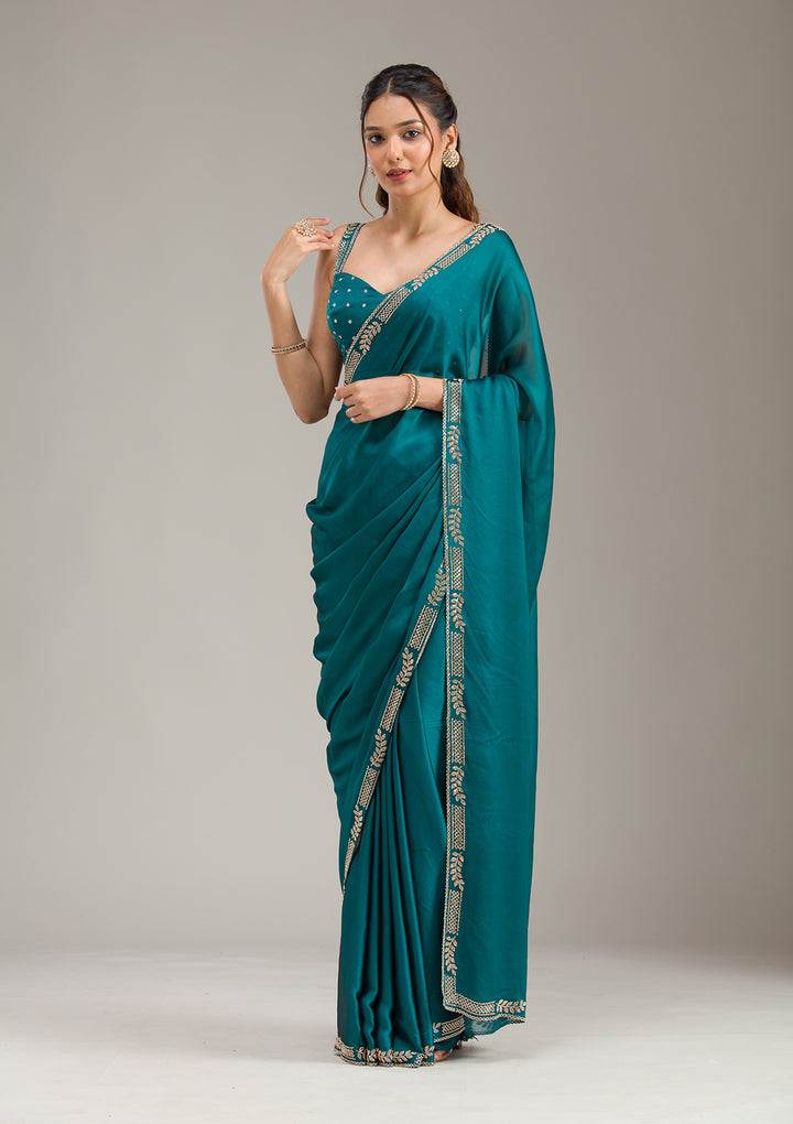 Peacock Blue Cording Tissue Saree