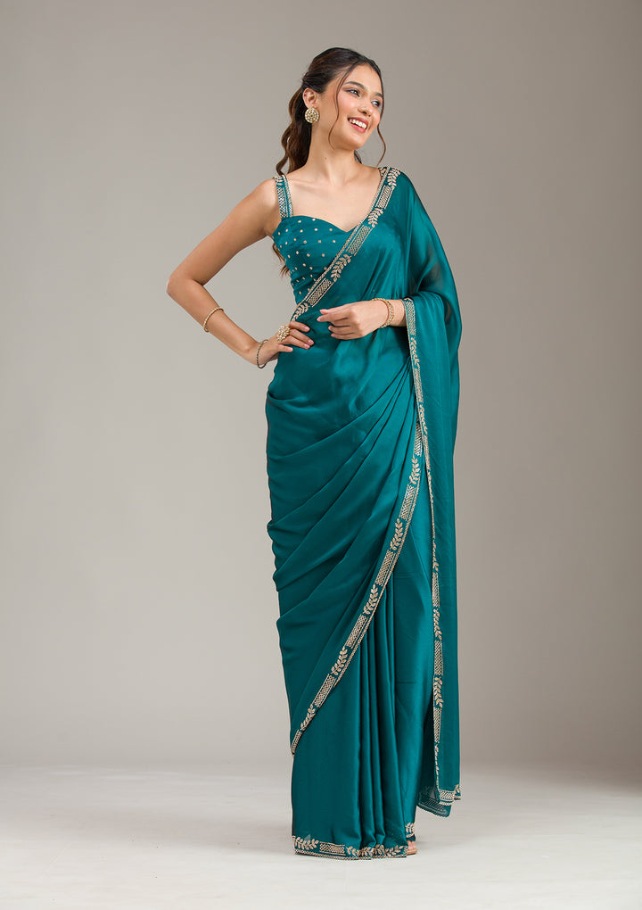 Peacock Blue Cording Tissue Saree