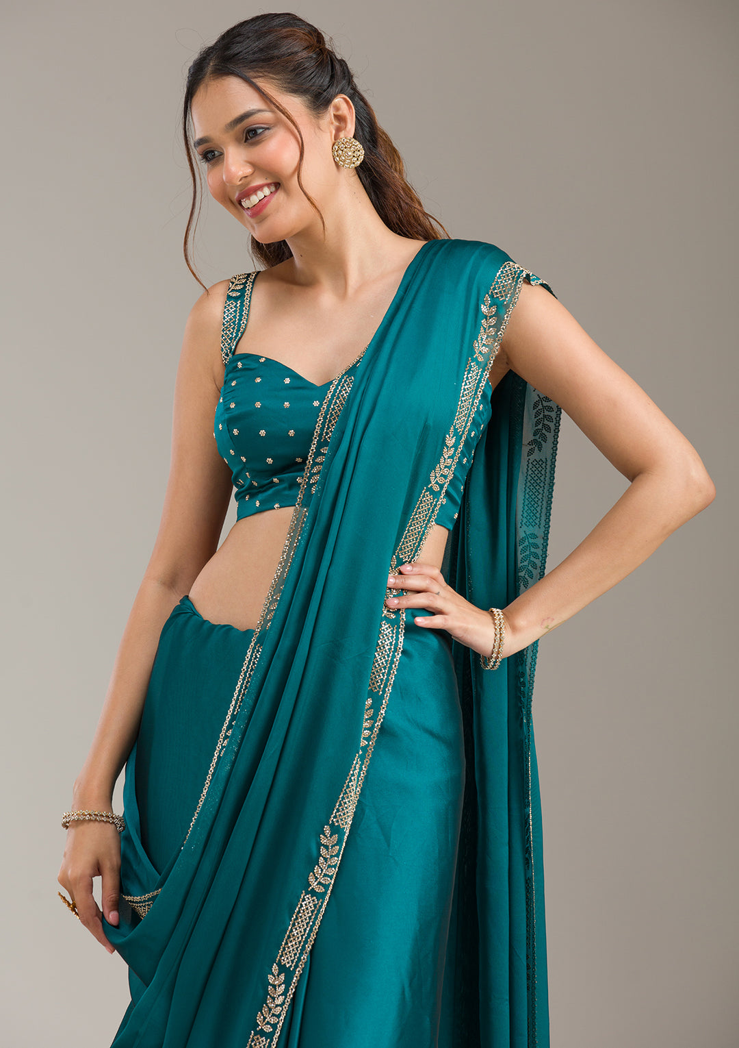 Peacock Blue Cording Tissue Saree