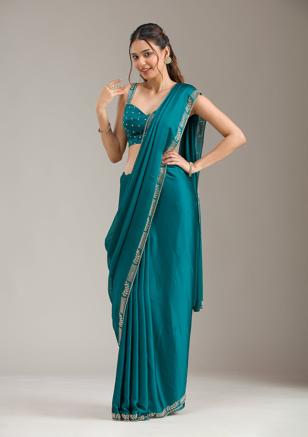 Peacock Blue Cording Tissue Saree
