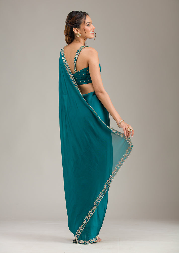 Peacock Blue Cording Tissue Saree