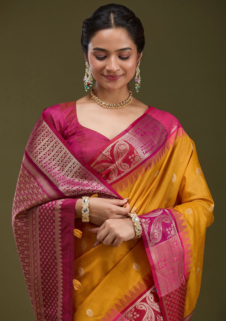 Mustard Printed Art Silk Silk_Saree-koskii