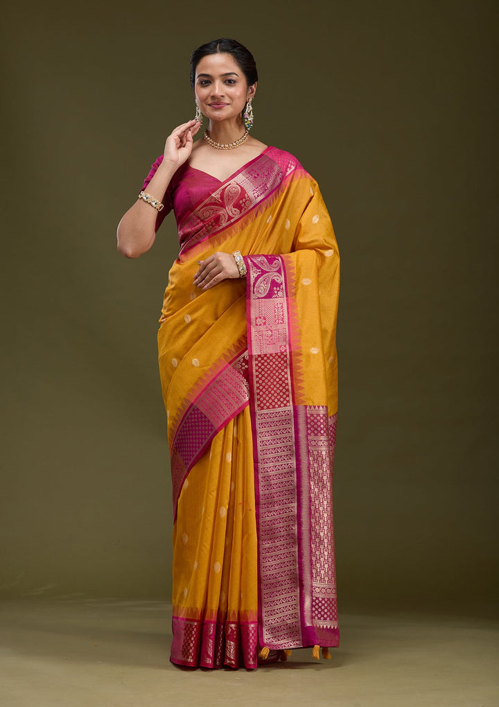 Mustard Printed Art Silk Silk_Saree-koskii