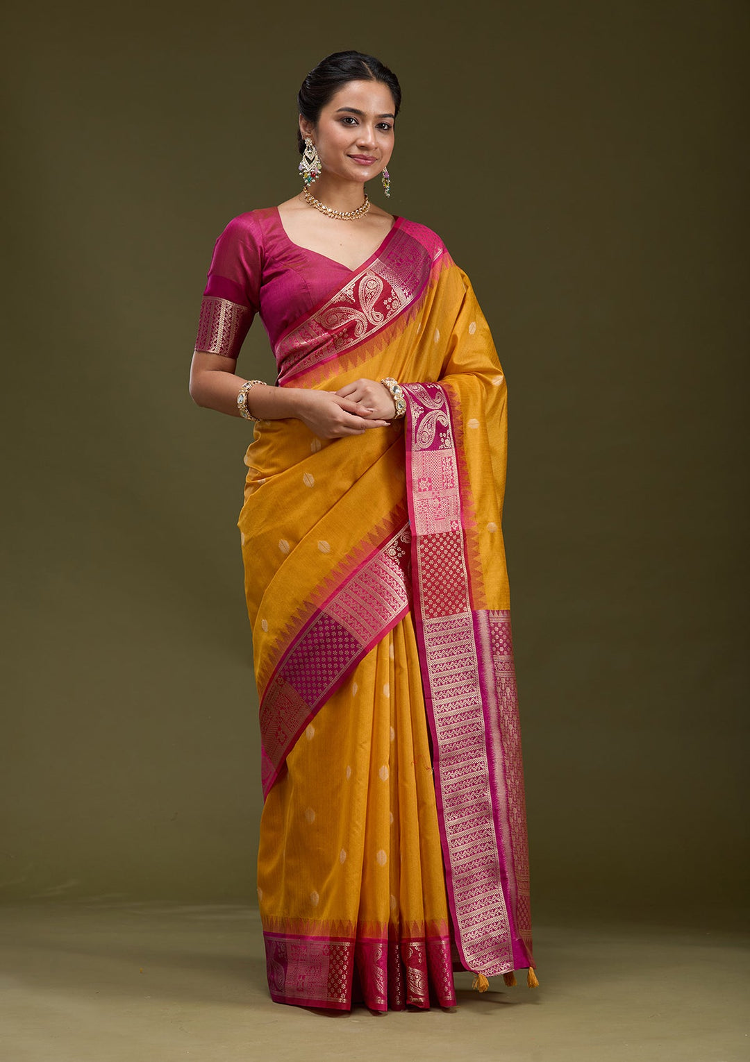 Mustard Printed Art Silk Silk_Saree-koskii