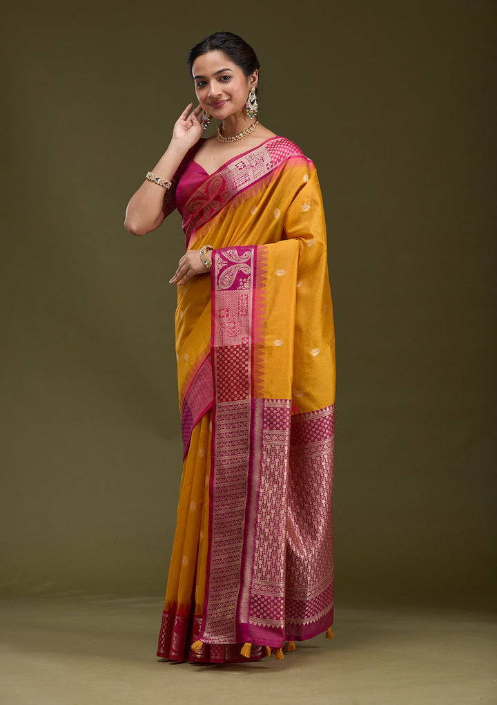 Mustard Printed Art Silk Silk_Saree-koskii
