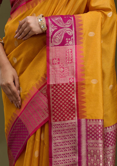 Mustard Printed Art Silk Silk_Saree-koskii