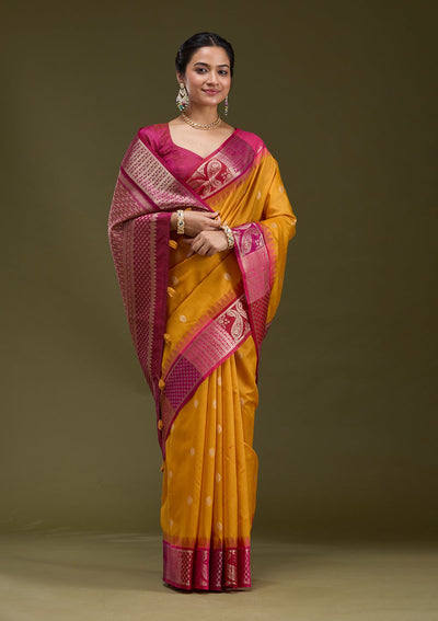 Mustard Printed Art Silk Silk_Saree-koskii