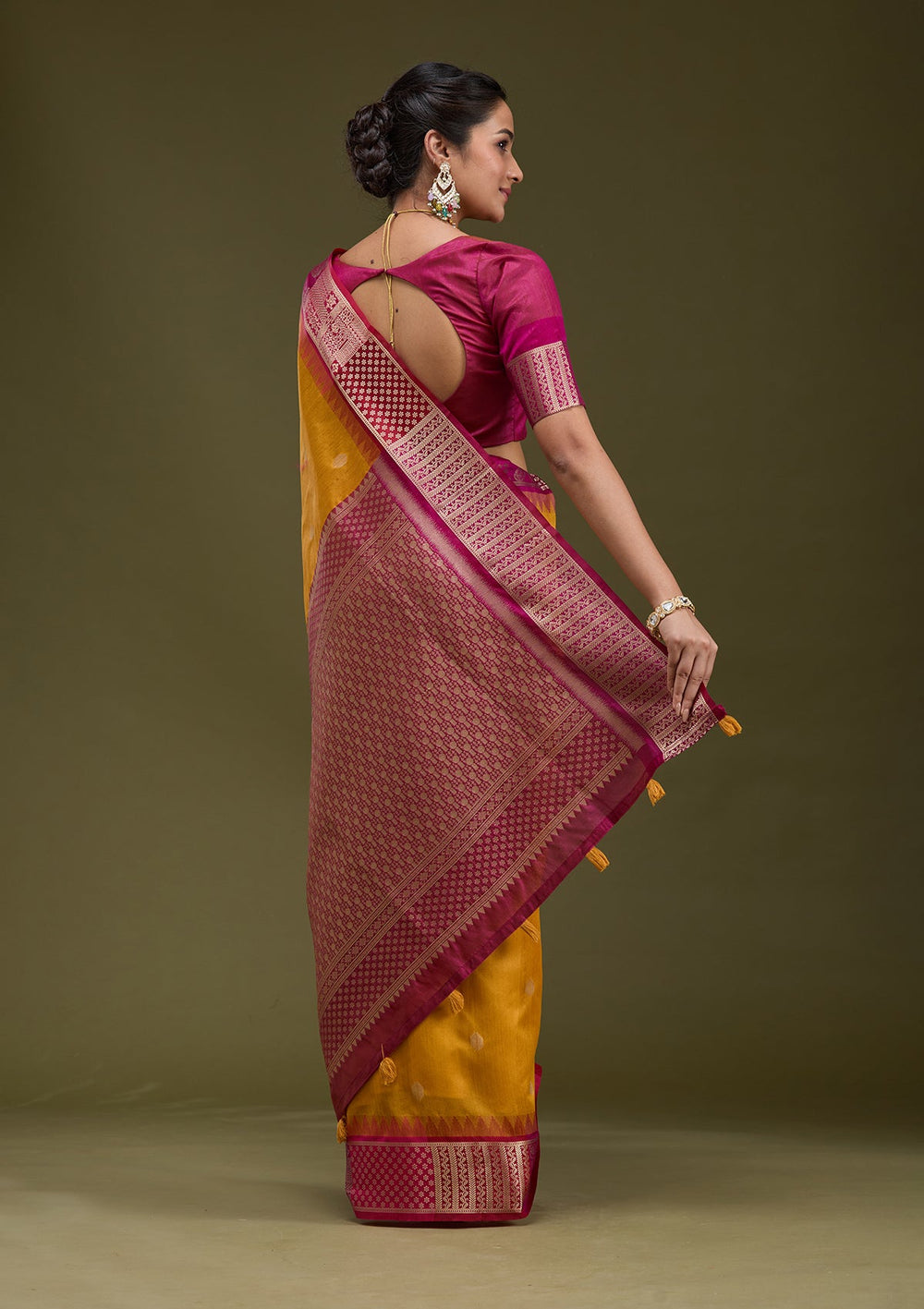 Mustard Printed Art Silk Silk_Saree-koskii