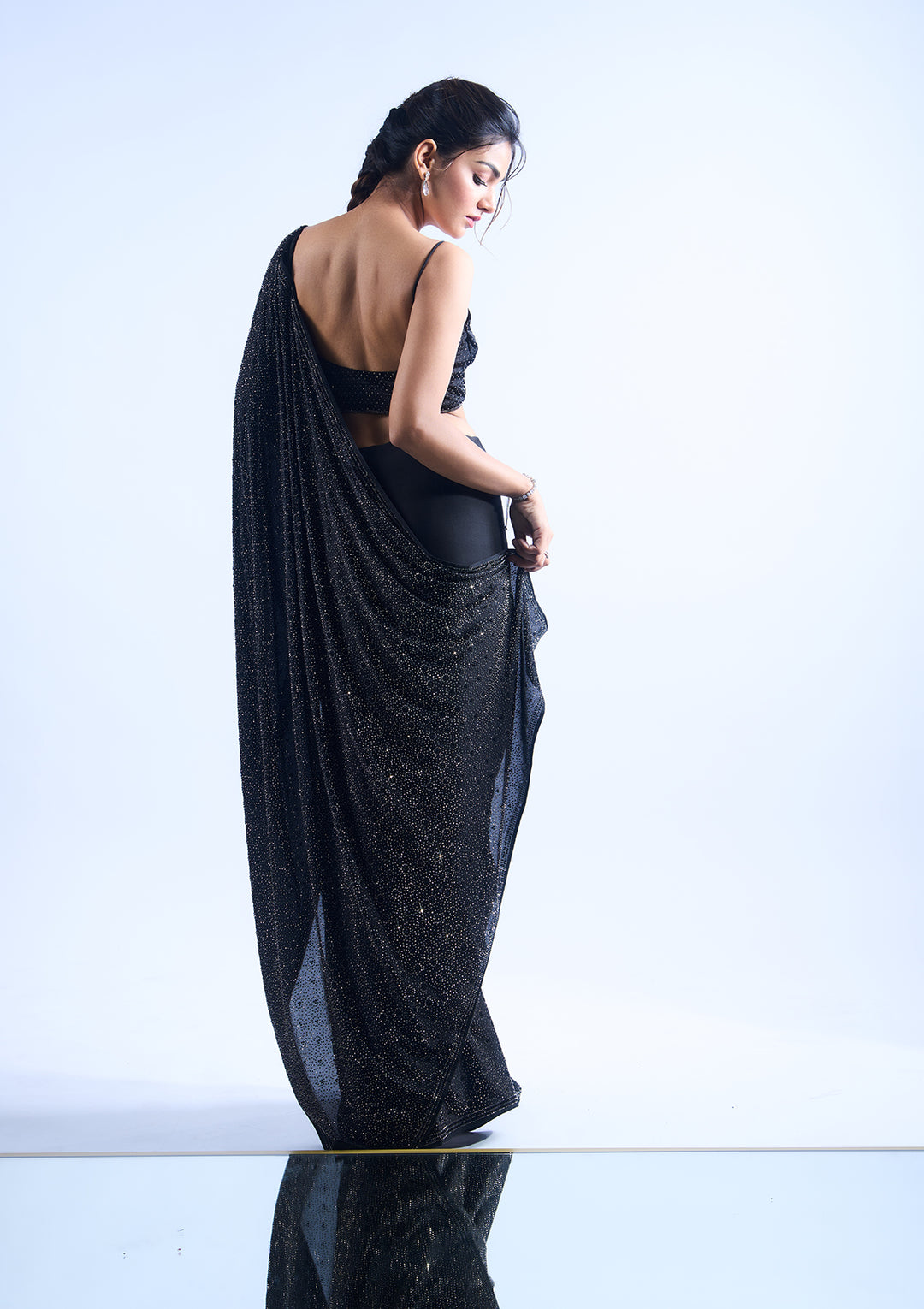 Black Stone Work Crepe Designer Saree