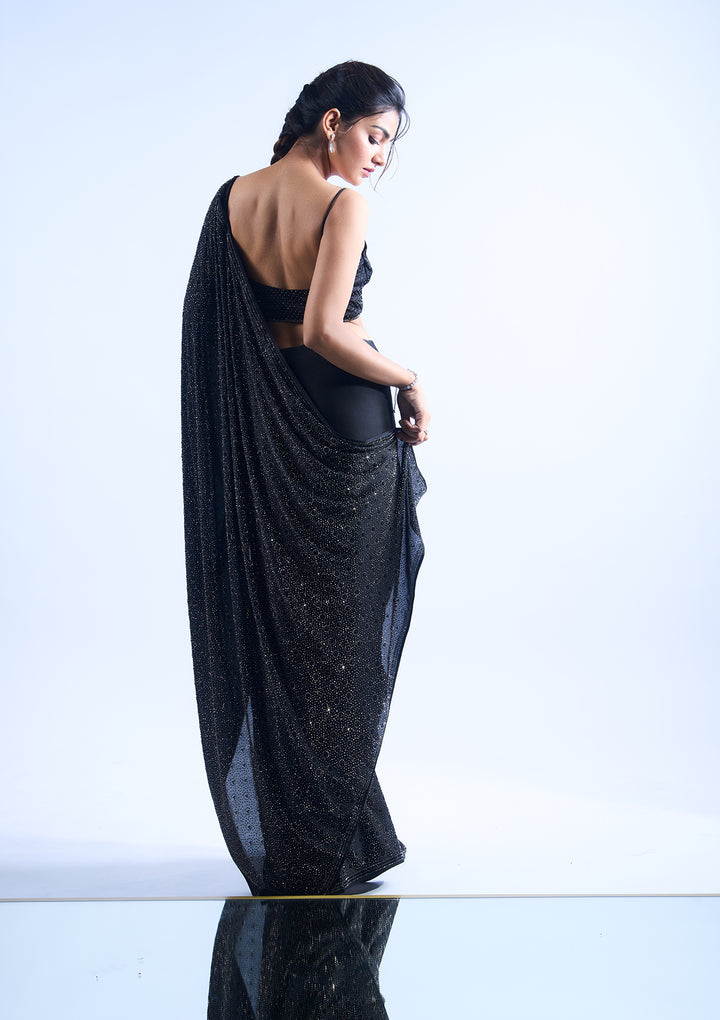 Black Stone Work Crepe Designer Saree