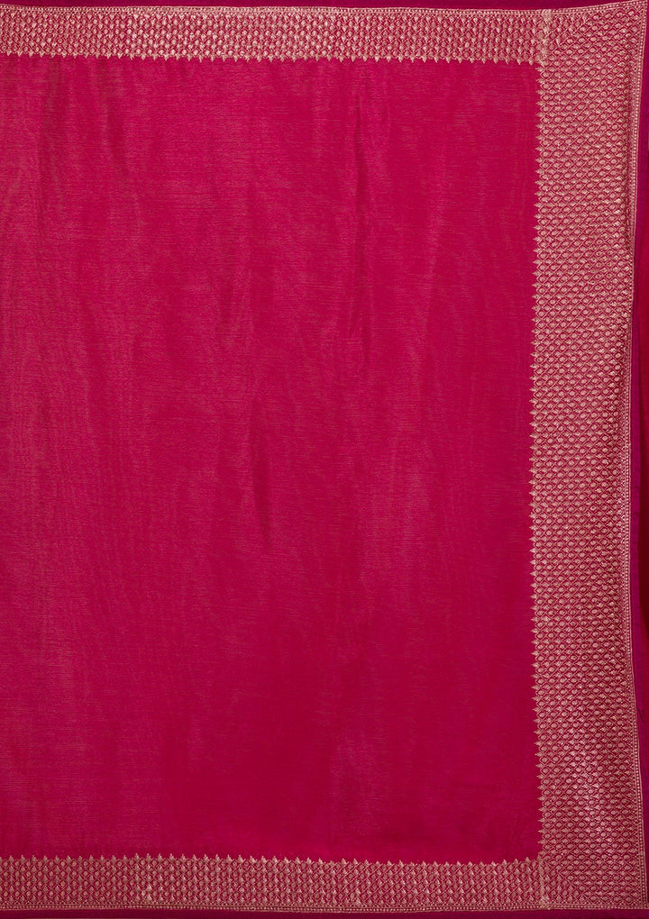 Rani Pink Zardosi Semi Crepe Saree-Koskii