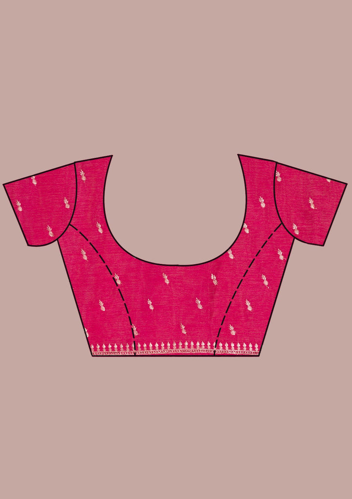 Rani Pink Zardosi Semi Crepe Saree-Koskii