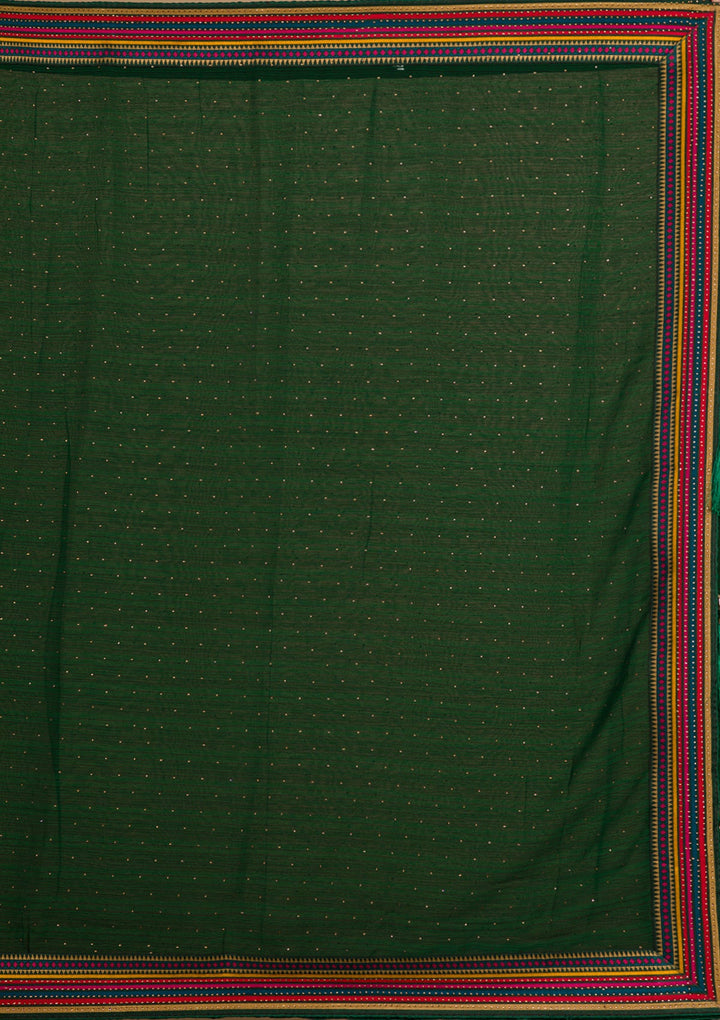 Bottle Green Threadwork Georgette Saree-Koskii