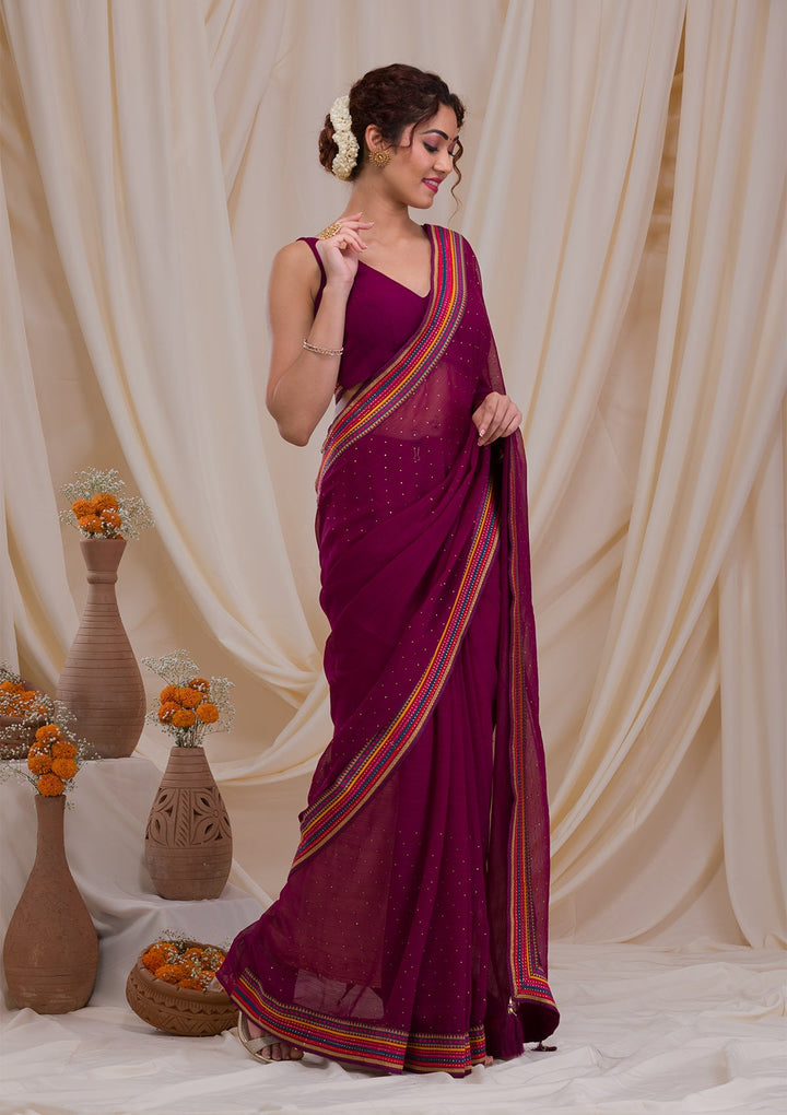 Wine Threadwork Georgette Saree-Koskii