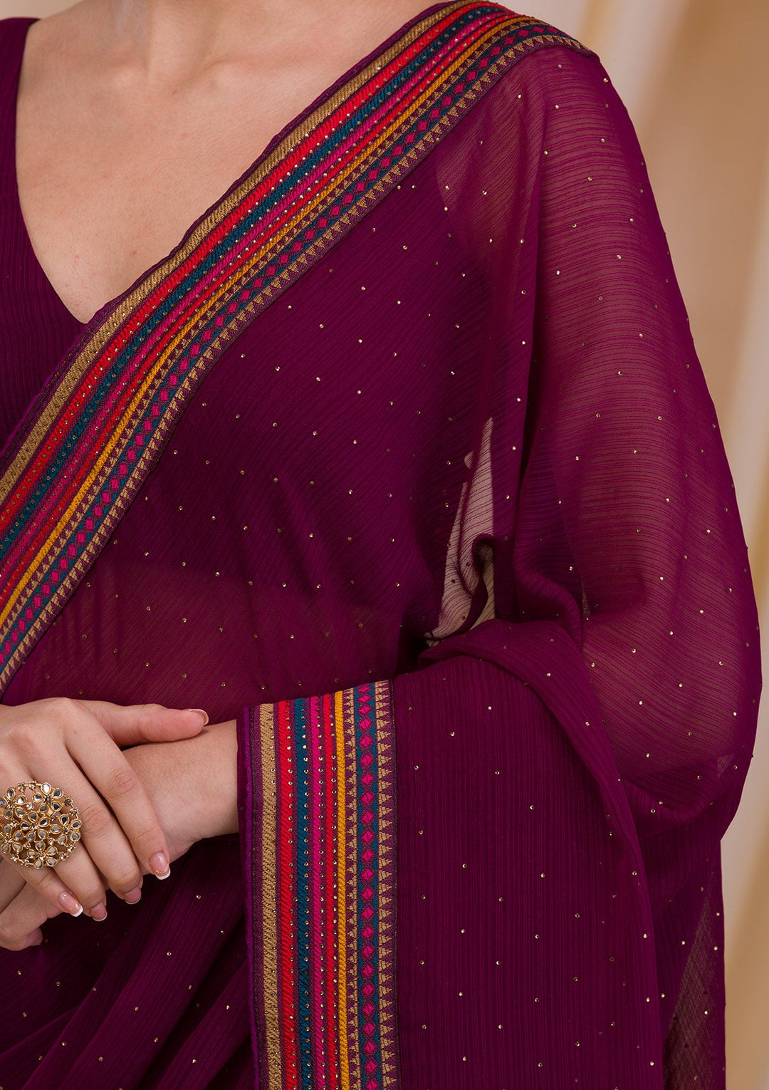 Wine Threadwork Georgette Saree-Koskii