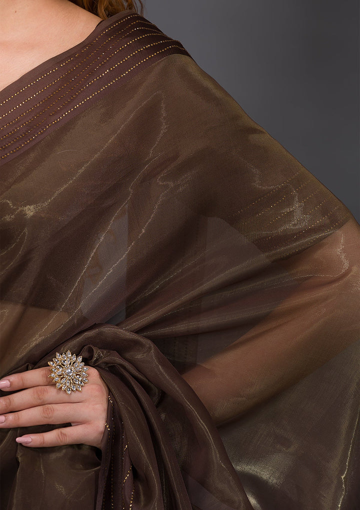 Mehendi Swarovski Tissue Saree-Koskii