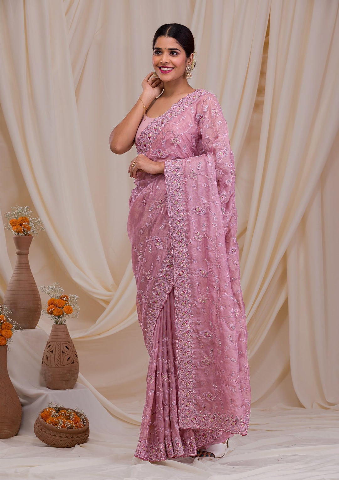 Wine Gotapatti Georgette Designer Saree-Koskii