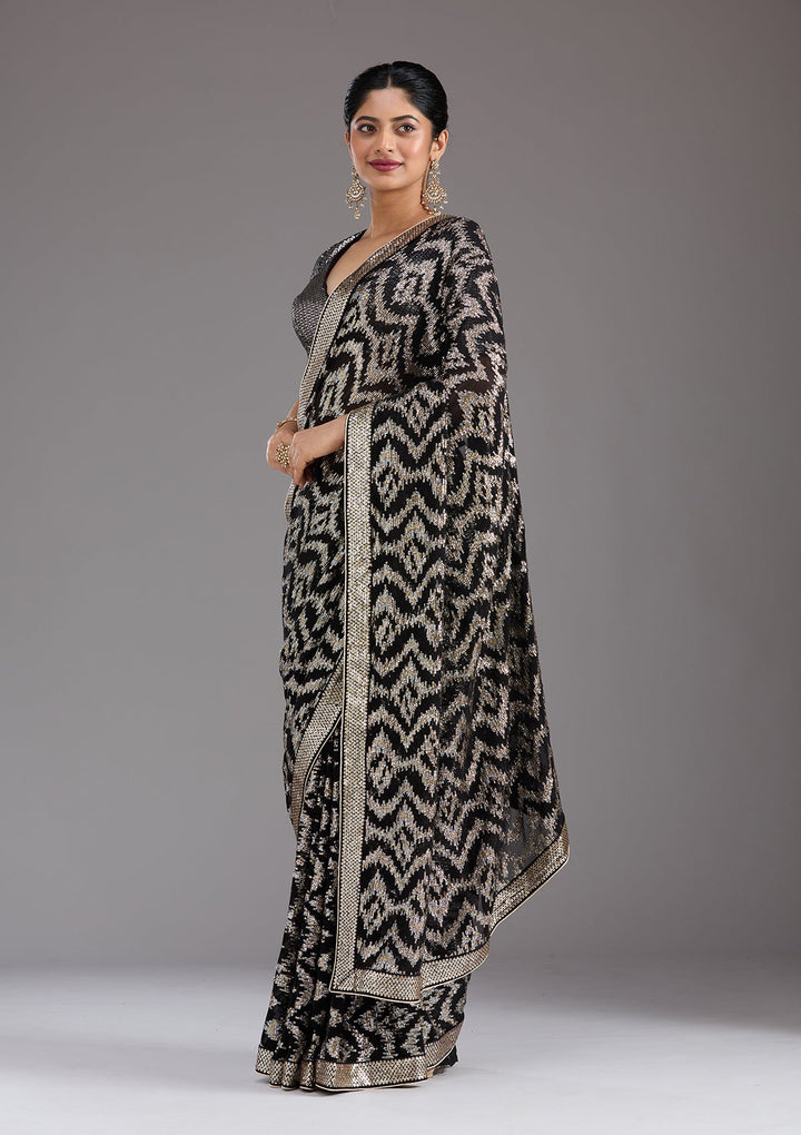 Black Sequins Georgette Saree_koskii