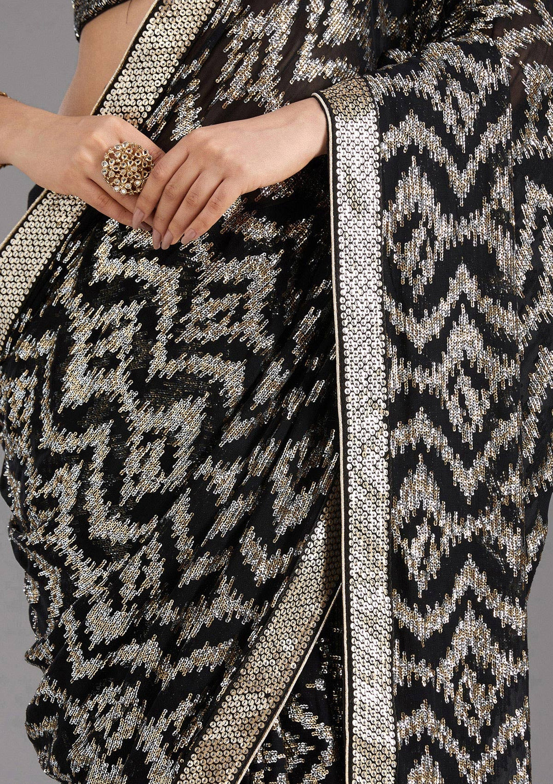 Black Sequins Georgette Saree_koskii