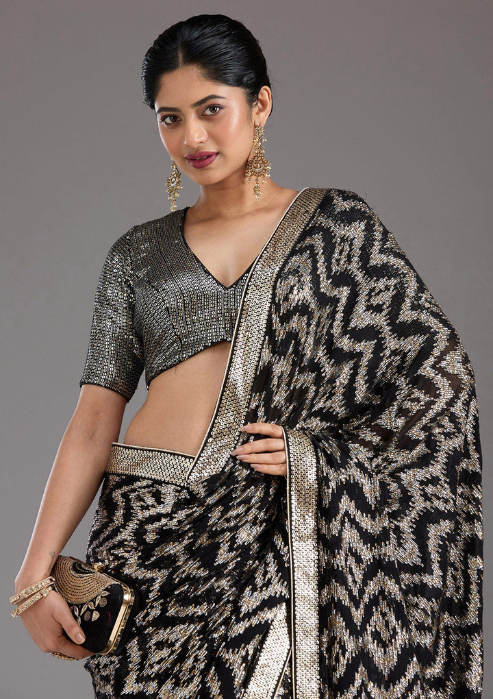 Black Sequins Georgette Saree_koskii