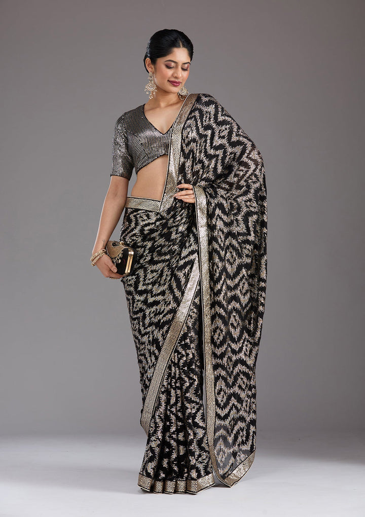 Black Sequins Georgette Saree_koskii