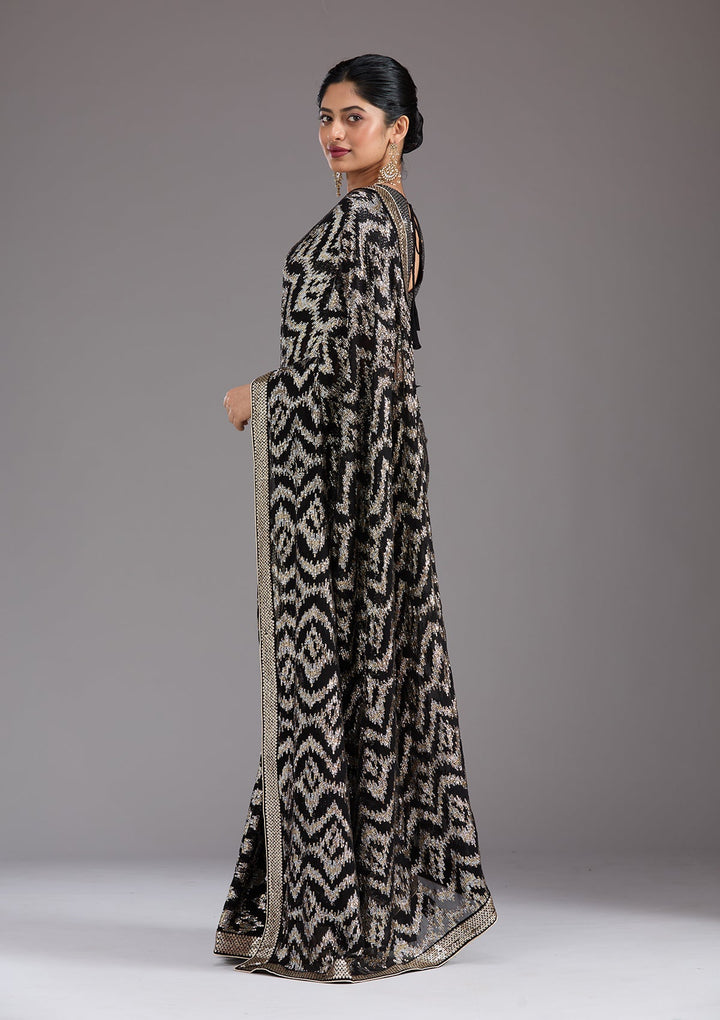 Black Sequins Georgette Saree_koskii