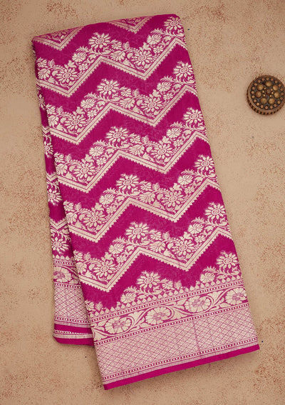 Rani Pink Zariwork Pure Silk Saree-Koskii