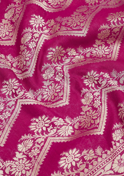 Rani Pink Zariwork Pure Silk Saree-Koskii