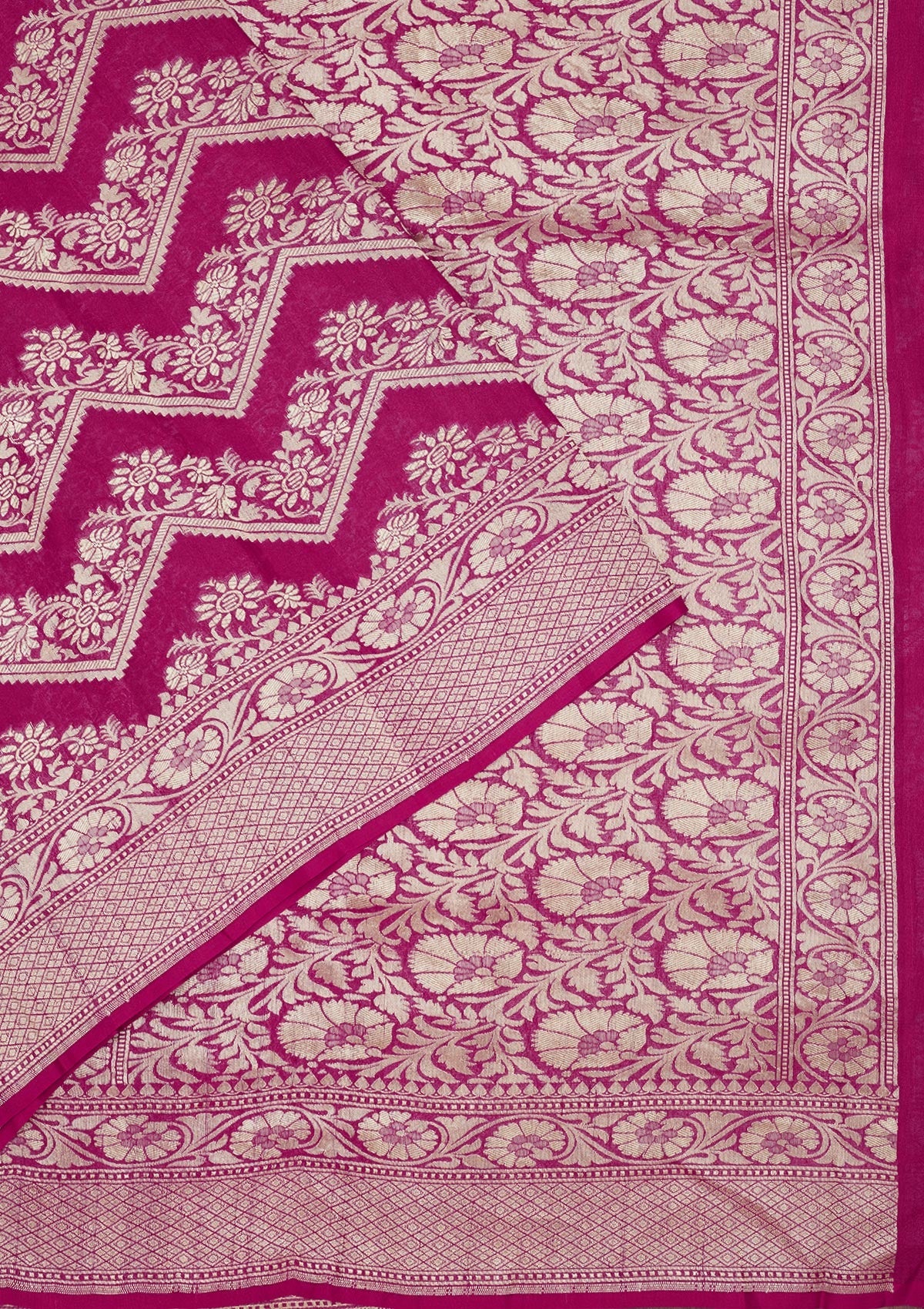 Rani Pink Zariwork Pure Silk Saree-Koskii