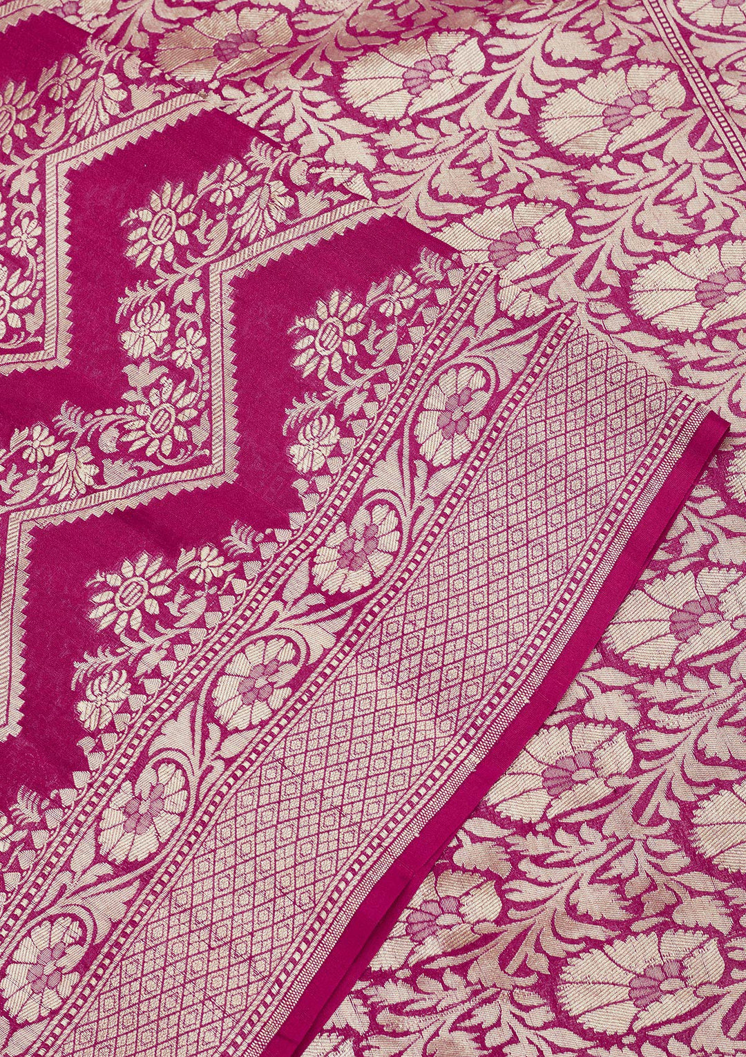 Rani Pink Zariwork Pure Silk Saree-Koskii