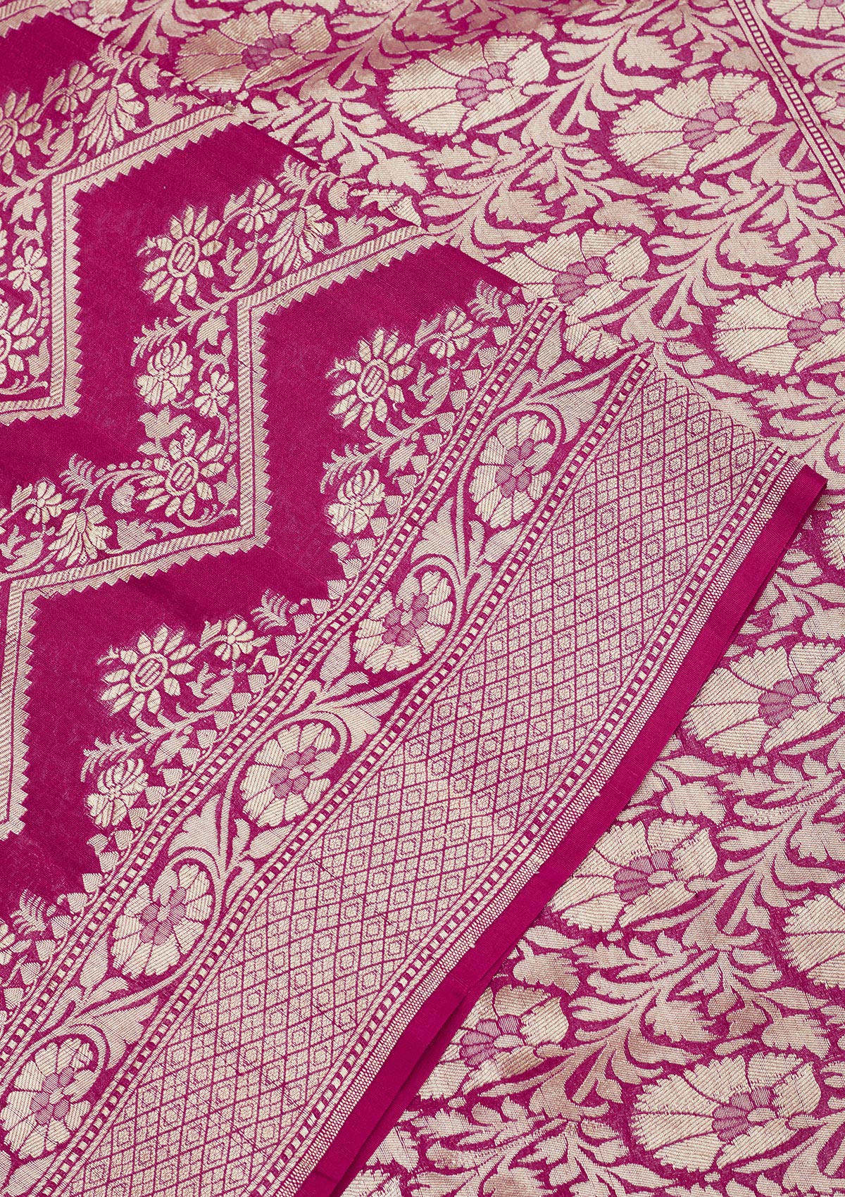 Rani Pink Zariwork Pure Silk Saree-Koskii
