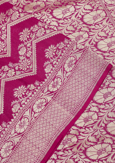 Rani Pink Zariwork Pure Silk Saree-Koskii