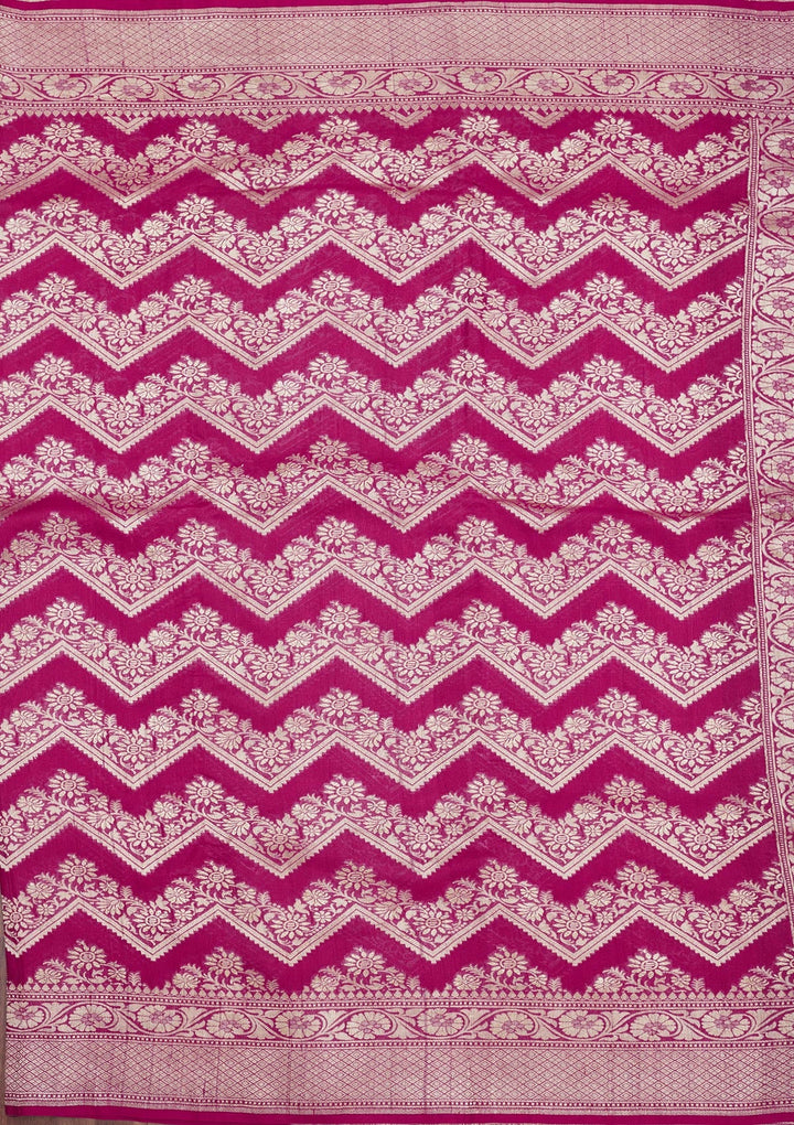 Rani Pink Zariwork Pure Silk Saree-Koskii
