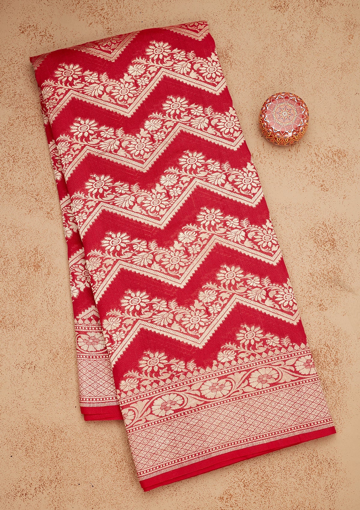 Red Zariwork Pure Silk Saree-Koskii