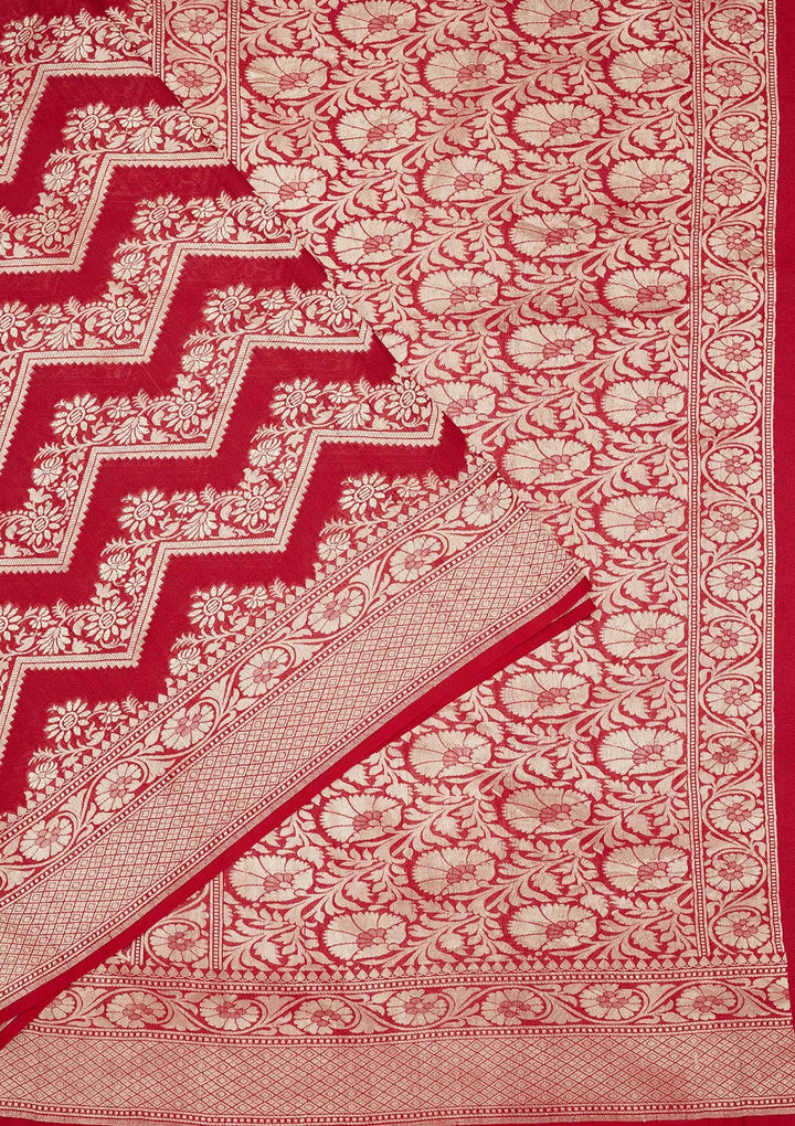 Red Zariwork Pure Silk Saree-Koskii