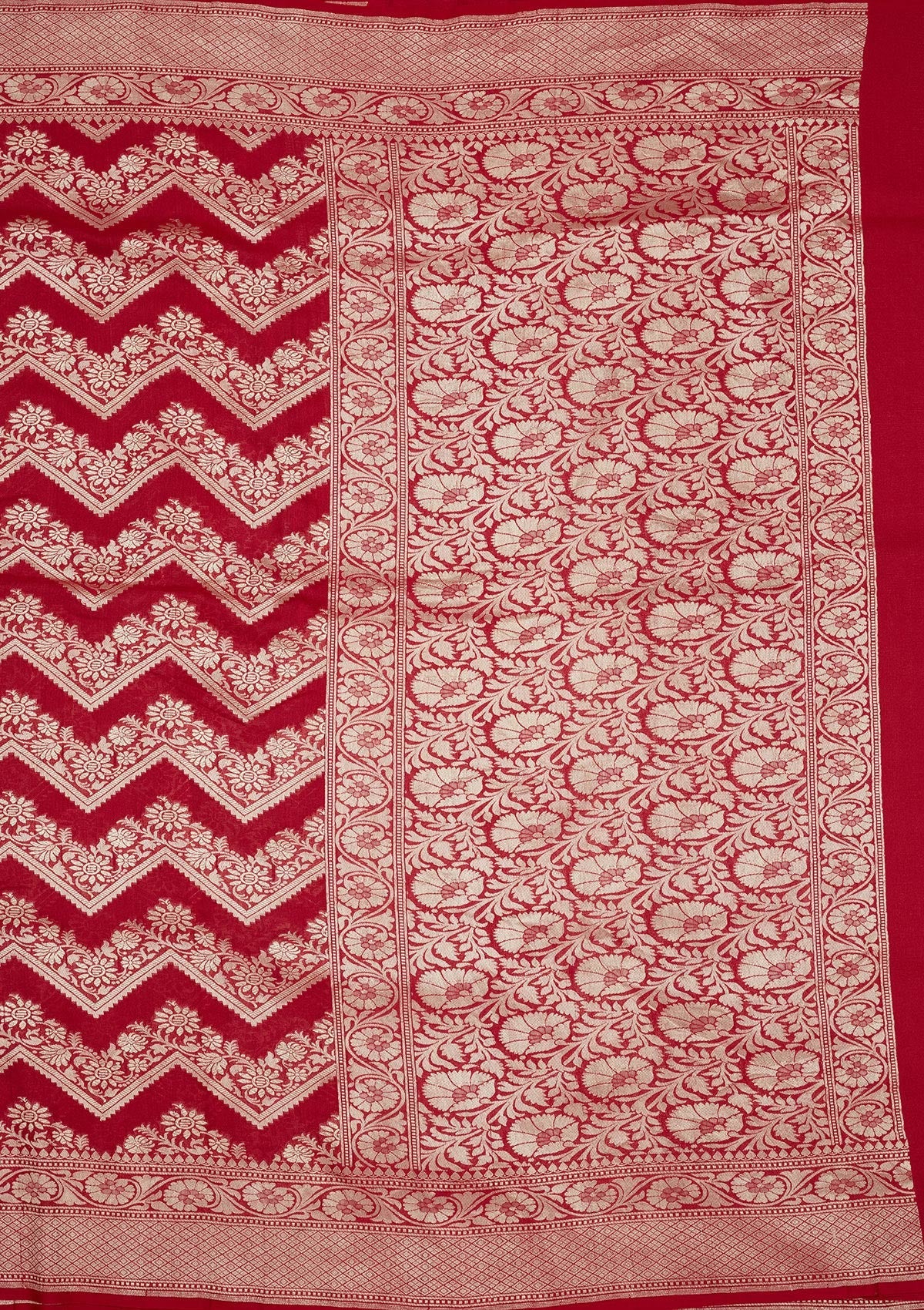 Red Zariwork Pure Silk Saree-Koskii