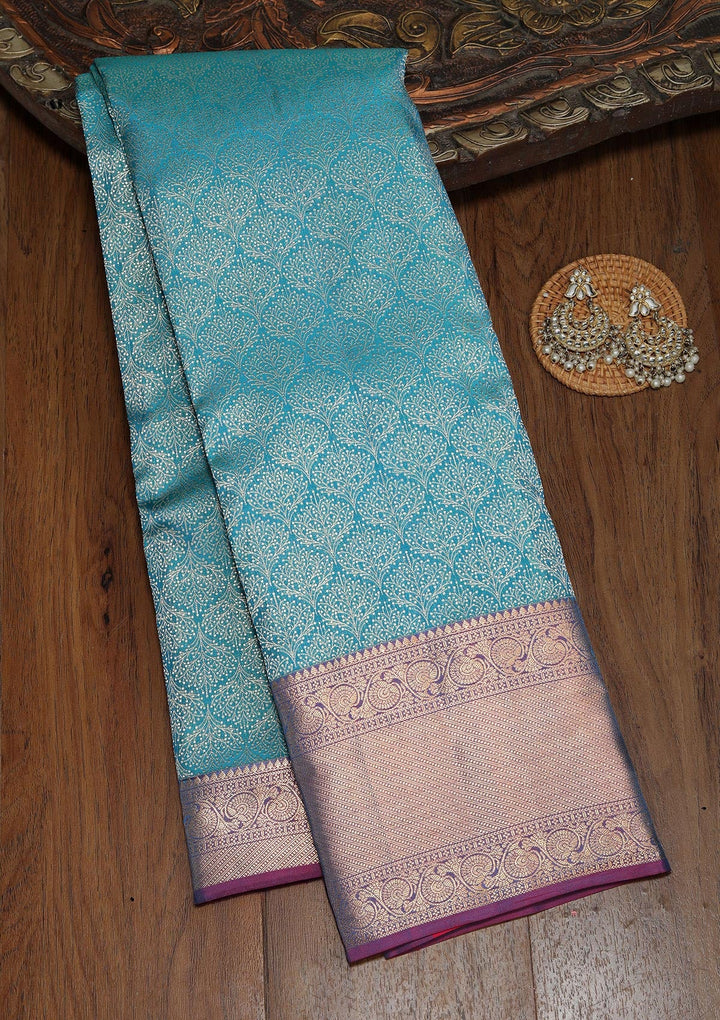 Peacock Blue Zariwork Pure Silk Saree-koskii