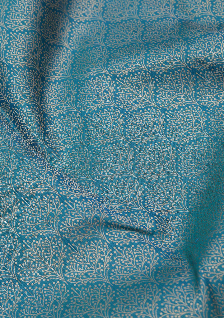 Peacock Blue Zariwork Pure Silk Saree-koskii