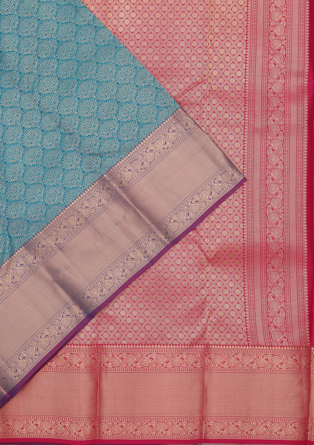 Peacock Blue Zariwork Pure Silk Saree-koskii