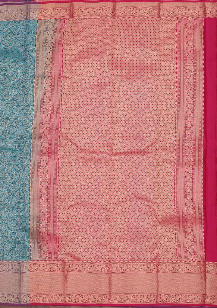 Peacock Blue Zariwork Pure Silk Saree-koskii
